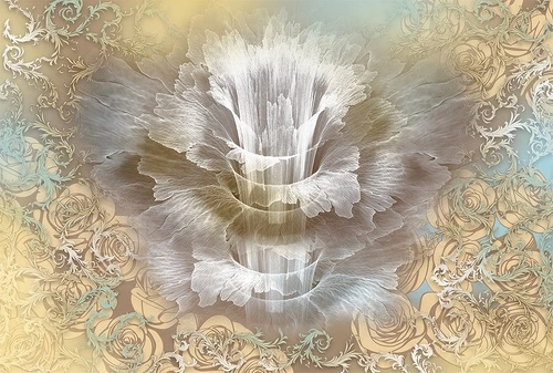 цветочные, узоры, вуаль, абстракция, лепестки, барокко, пастельные, бежевые, голубые