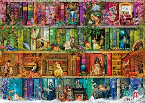 книги, книжные полки, статуэтки, в детскую комнату