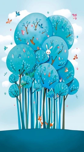 деревья, голубые, синие, в детскую комнату