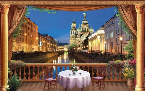Петербург, вечер, ресторан, канал, собор, балкон, ужин, романтика, огни, архитектура, купола, панорама, уют, фонари, мост, цветы
