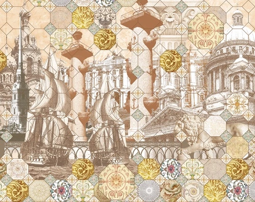 санкт-петербург, архитектура, достопримечательности, парусники, колонны, ретро стиль, город, корабли, изографика, львы, паттерн, городской коллаж, винтаж