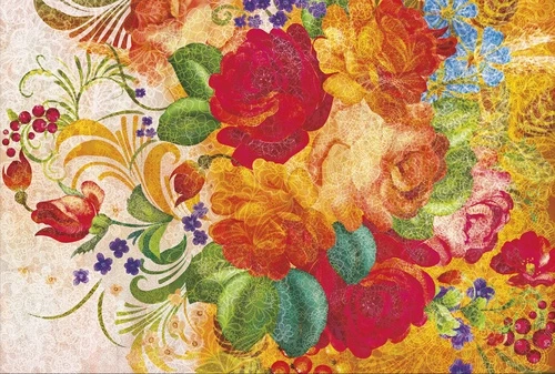 цветы, красные, оранжевые, народные, яркие, узор, декоративные, ягоды, листья, роспись, стильные, орнамент