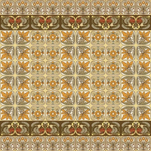 декоративные, цветочные, ретро, винтажные, геометрические, симметричные, оранжевые цветы, жёлтые цветы, узорчатые, плитка, орнамент, традиционные
