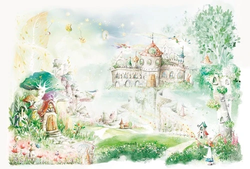 город, обои сказочного домика, сказочные обои, сказочный замок, в детскую комнату, сказочные