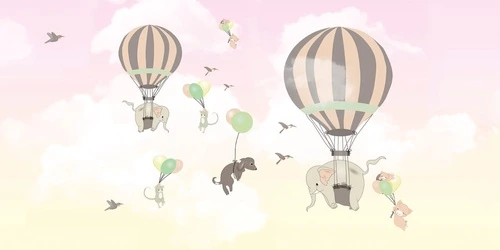 воздушные шары, шары на обои, в детскую комнату, обои со зверями, живые обои звери, с воздушными шарами