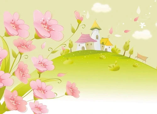 дом, цветы, в детскую комнату, розовые, домик, зеленые, сказочный домик, салатовые