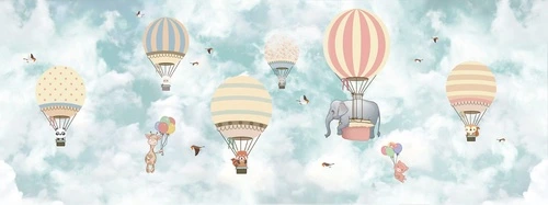 аниме обои звери, шары на обои, в детскую комнату, звери на воздушных шарах