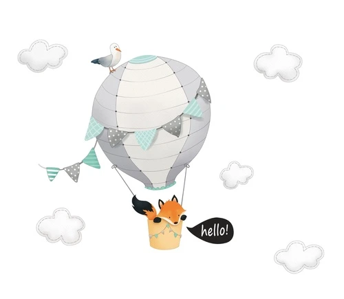 шары на обои, лиса, в детскую комнату, лиса на воздушном шаре