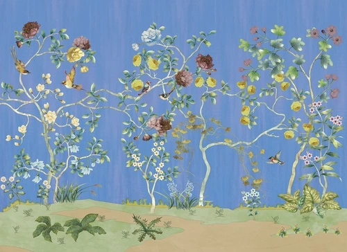 цветы, деревья, птицы, ботанические, флористические, весенние, китайские, акварельные, яркие, синие