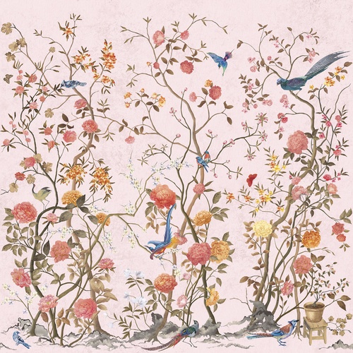 птицы, китайские, розовые, цветущие деревья, цветы, живопись, флористика, ботаника, китайская роспись, весна, традиционные, нежные