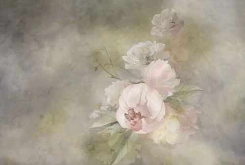 цветы, пионы, ромашки, акварель, пастельные тона, букет, лепестки, бежевый фон, флора, ботаническая иллюстрация
