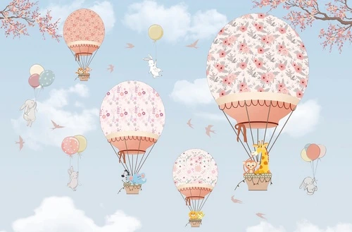 воздушные, шары на обои, в детскую комнату, живые обои звери, детские обои звери, красивые обои звери