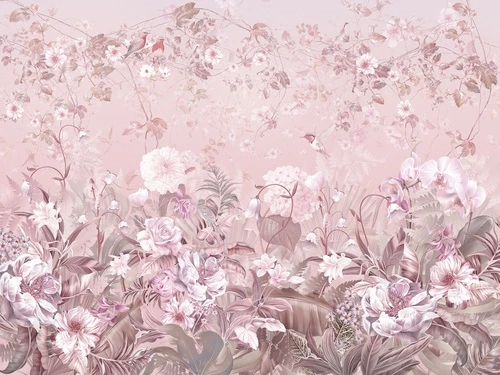 цветы, птицы, розовые, листья, сад