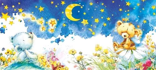 детские, месяц, звезды, ночная сказка, в детскую комнату, сказочнык обои, ночь, сказочные