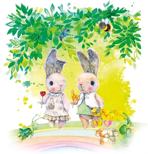 детские, зайки, зайчики, сказочные обои, зеленые в детскую, в детскую комнату, с зайчиками, смешные зайчики