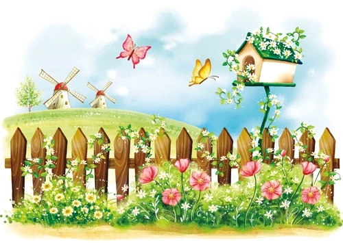 детские, обои сказочного домика, сказочные обои, забор, в детскую комнату