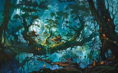 детские, детские обои, в детскую комнату, таинственные, сказочные обои, сказочное дерево, сказочные ветки, темные, бирюзовые, таинственный лес, в детскую комнату мальчику, сказочный лес