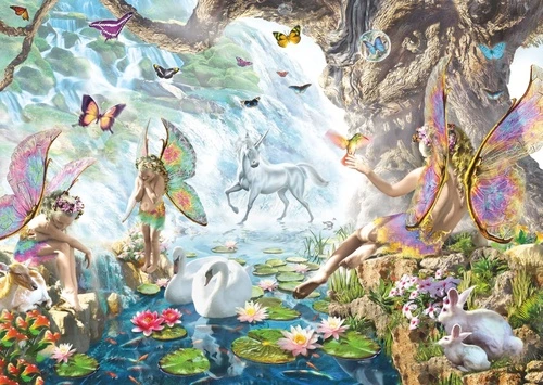 детские, сказочные обои, в детскую комнату, единорог, эльфы, обои в комнату девочки, в детскую комнату девочке на стену, с животными, с эльфами, волшебный мир, сказочный мир