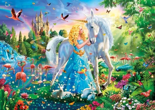 детские, в детскую комнату, единорог, принцесса, яркие, сказочные обои, живописные