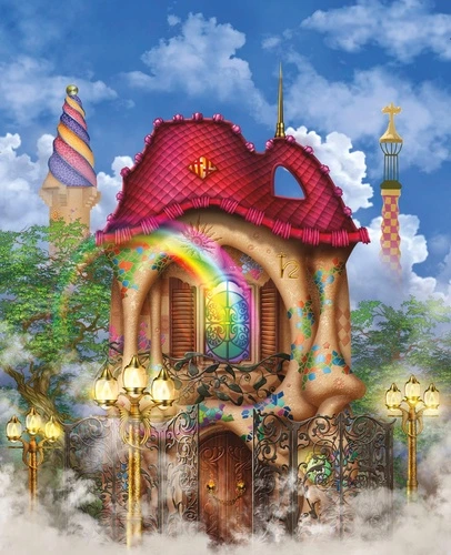 детские, в детскую комнату, сказочные обои, обои сказочный домик, теремок, сказочные, причудливый домик