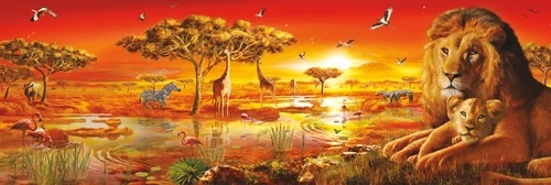 обои детские, в детскую комнату, саванна, закат, лев, зебра, жираф