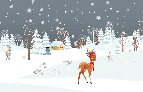 олененок, детские, снег, в детскую комнату, с олененком