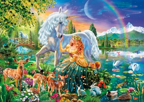 единорог, обои единорог, оленята, сказочные, волшебные, принцесса, в детскую комнату, принцесса с единорогом