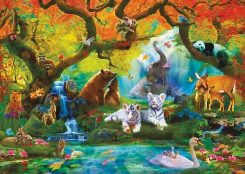 звери, обои звери, в детскую комнату, яркие, сказочный лес, лес со зверями, экзотические животные, лес с животными