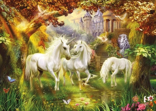 единороги, сказочный город, детские, сказочные, в детскую комнату, с единорогами