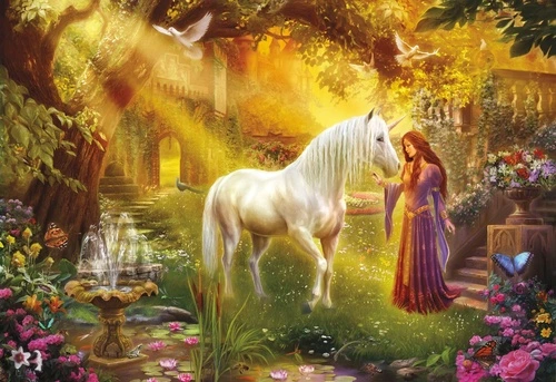 единорог, детские обои, в детскую комнату, принцесса, лес, лестница, красивые обои, принцесса с единорогом, девушка с единорогом