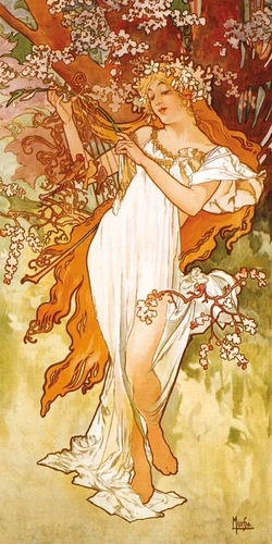 люди, картины, девушка, коричневые, белые, оранжевые, нимфа, девушка и природа