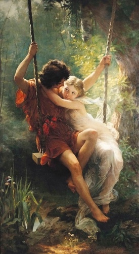 люди, картины, живопись классика, пьер огюст кот, весна, качели, мужчина и женщина, пара