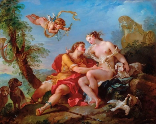 люди, картины, классика, живопись, обнаженные, девушка, влюбленные, с ангелами, салонная живопись, красные, мужчина и женщина, купидон