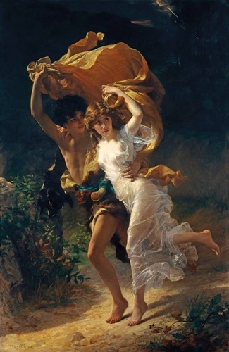 люди, картины, классика, мужчина и женщина, живопись, девушка, юноша, пьер огюст кот, буря, художник кот, спасаются от грозы