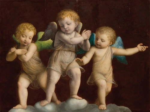 картины, живопись, с ангелами, три ангела, коричневые