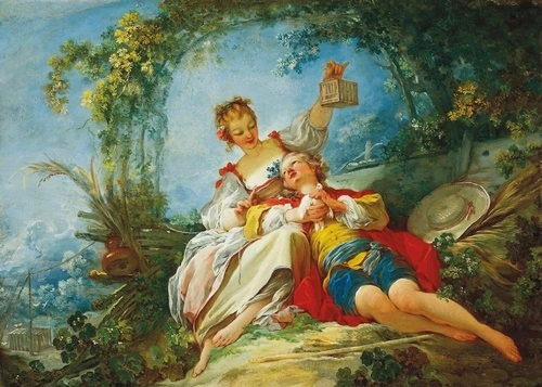 люди, картины, классика, живопись, салонная живопись, мужчина и женщина, голубые, красные