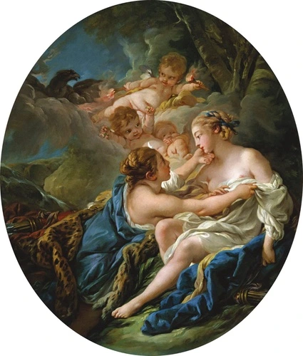 люди, картины, классика, живопись, девушка, с ангелами, синие, бирюзовые, темные