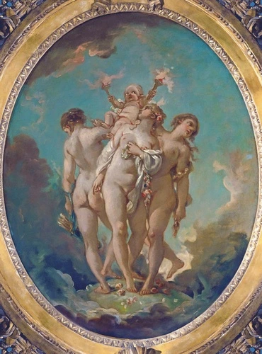 люди, картины, классика, живопись, девушки, обнаженные, три грации, синие, с ангелом