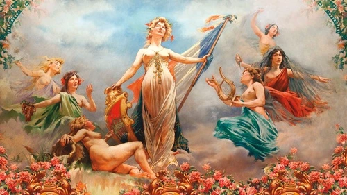 люди, картины, живопись, классика, обнаженные, девушка, яркие, красные, коралловые