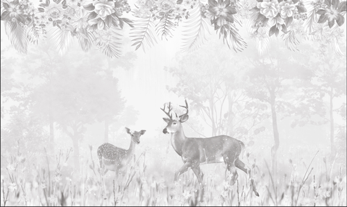 олени, в тумане, животные, листья, лес, в детскую комнату, цветы, поляна, олени в туманном лесу