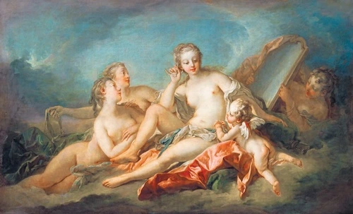 картины, люди, живопись, классика, девушка, обнаженные, с ангелом, синие, алые