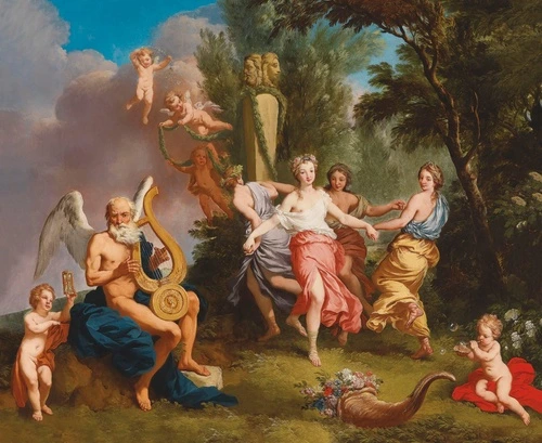 картины, живопись, классика, люди, обнаженные, девушка, с ангелом, лес, деревья