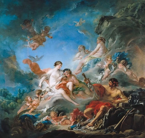 потолок, картины, живопись, классика, люди, обнаженные, девушка, с ангелом, синие, бирюзовые, серые