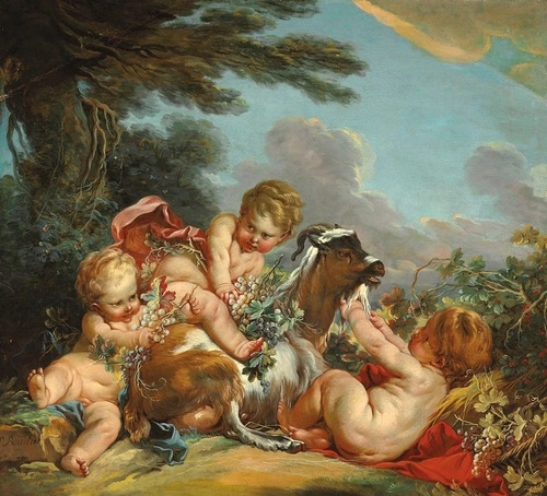 картина, живопись, классика, с ангелами, картины, дерево, виноград