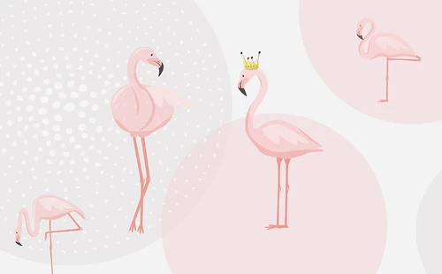 розовый фламинго, детскиие, в детскую комнату, круги, точки, розовый, корона, фламинго, с фламинго в детскую
