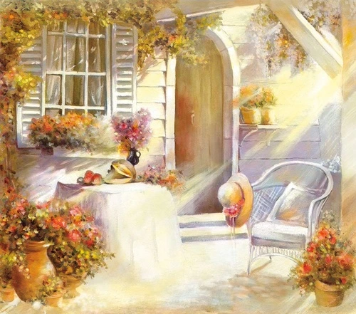 картины, живопись, дворик, улочки