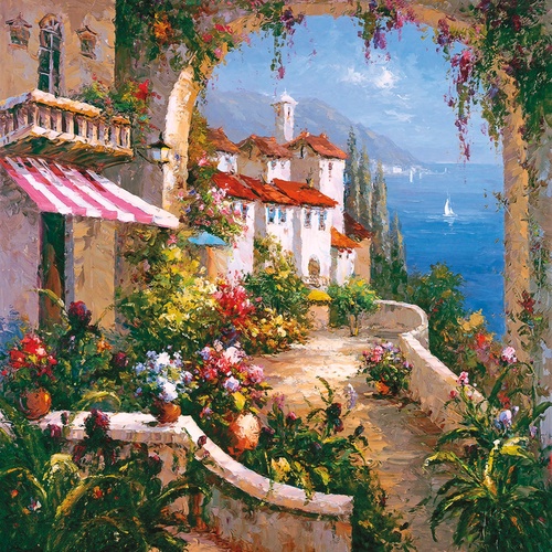 картины, живопись, берег, спуск, яркая