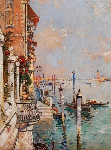 картины, живопись, живописные, венеция, вид на залив венеции, гандолы