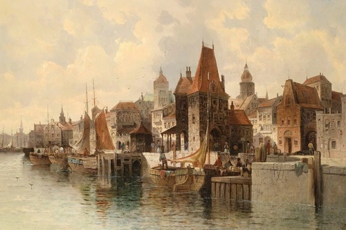 картина, живопись, живописные, венеция, вид на залив венеция, гандолы, светлые, картины