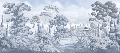 озеро, кусты, облака, голубые, храм, трава, горы, деревья